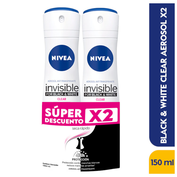 Desodorante Nivea Invisible For Black & White Clear 2 Unidades 150Gr