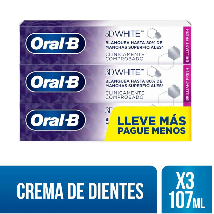 Crema Dental Oral B 3D White 3 Unidades 140Gr Cada Uno