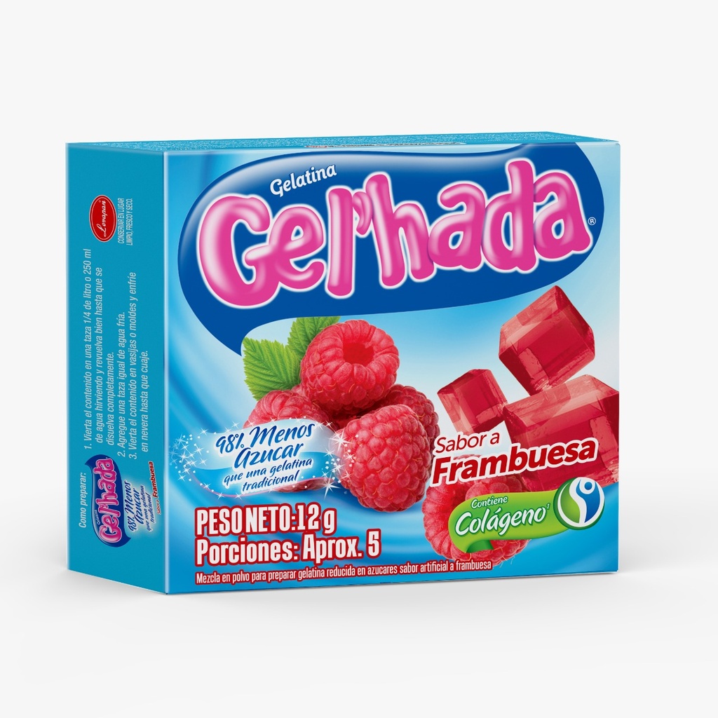 Gelatina Gel'Hada Frambuesa 98% Menos Azúcar 12Gr