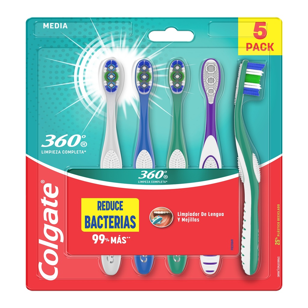 Cepillo Dental Colgate 360 Limpieza 5 Unidades 