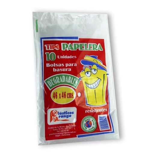 [000922] Bolsa Basura Blanca Plásticos Arango Biodegradable Papelera  46X46 10 Unidades