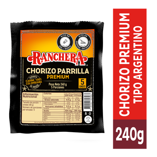[052281] Chorizo Ranchera Parrilla 5 Unidades 240Gr