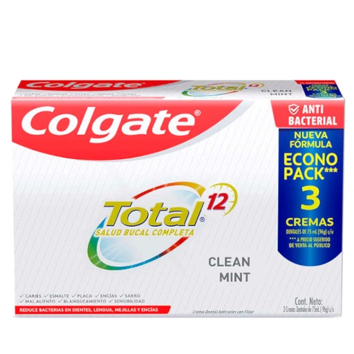 [008309] Crema Dental Colgate Total 12 Clean Mint 3 Unidades 225Ml Precio Especial