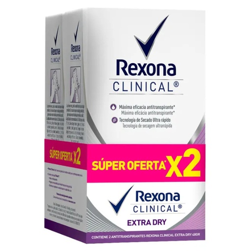 [050873] Desodorante Rexona Clinical Extra Dry 2 Unidades 96Gr