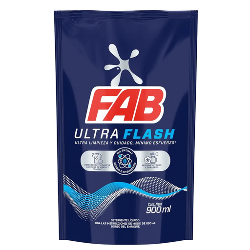 [019428] Detergente Líquido Fab Ultra Flash Doypack 900Ml