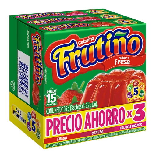 [052837] Gelatina Frutiño Fresa Cereza Y Frutos Rojos 3 Unidades 105Gr