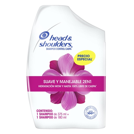 [050185] Shampoo Head & Shoulders Suave y Manejable 2En1 375Ml + 180Ml Precio Especial