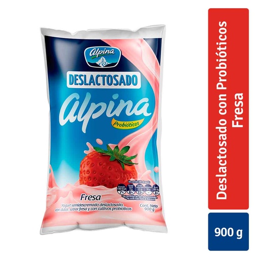 [046304] Yogurt Alpina Deslactosado Fresa Bolsa 900Gr