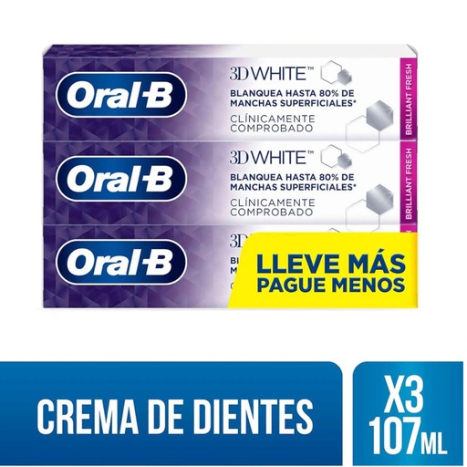 [053829] Crema Dental Oral B 3D White 3 Unidades 140Gr Cada Uno