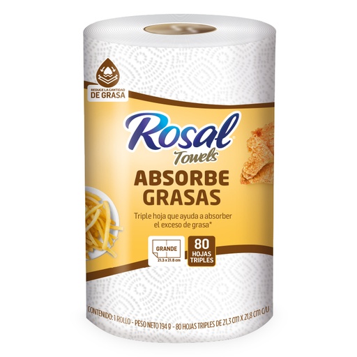 [054501] Toallas Cocina Rosal Towels Absorbe Grasas 1 Unidad 80 Hojas