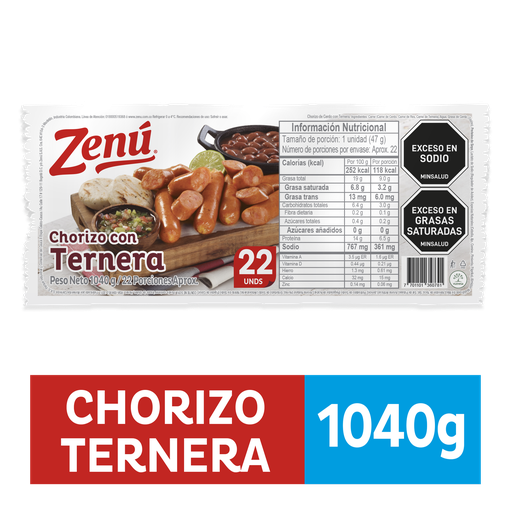 [054871] Chorizo Con Ternera Zenú 22Und 1040Gr