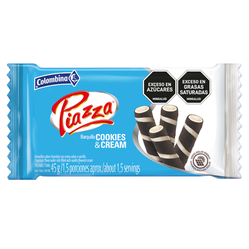 [054932] Barquillo Piazza Cookies Y Cream 10 Unidades 45Gr