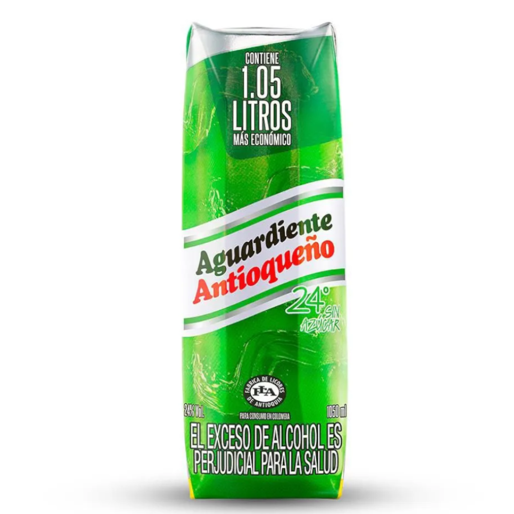 Aguardiente Antioqueño Verde 24° Sin Azúcar Tetrabrik 1050Cc