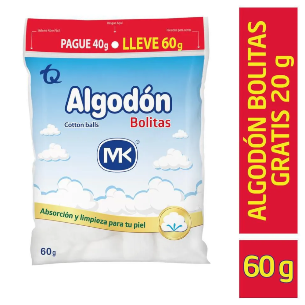 Algodon Pomos Mk Pague 40Gr Lleve 60Gr