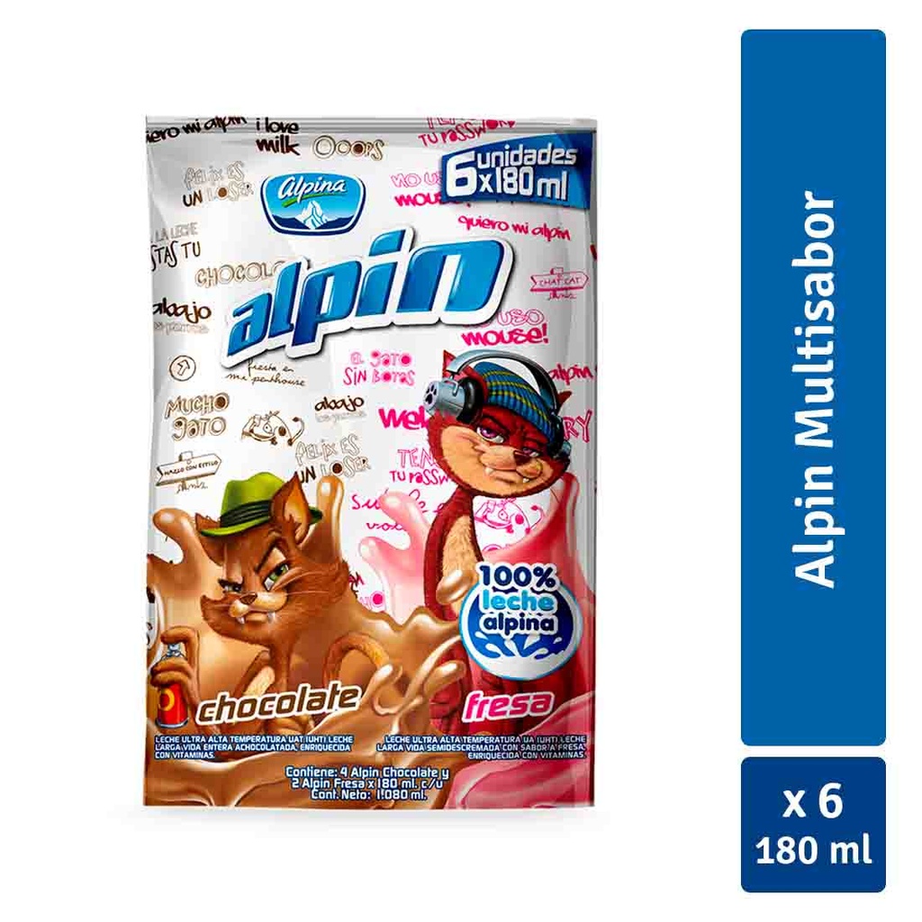 Alpín Chocolate Fresa Bolsa 6 Unidades 1080Ml