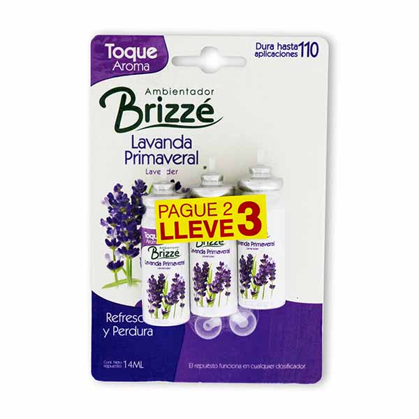 Ambientador Brizze Toque Lavanda Primaveral Repuesto 14Ml Pague 2 Unidades Lleve 3 Unidades