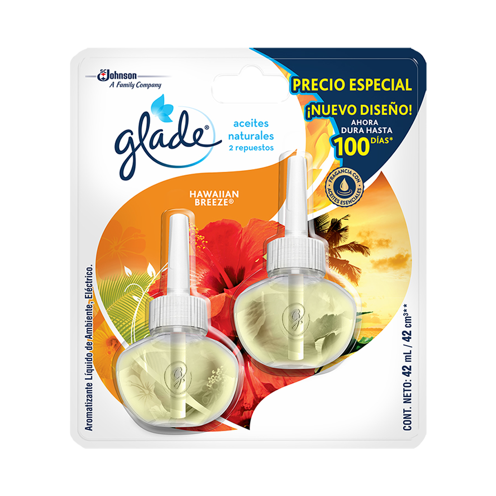 Ambientador Glade Aceites Naturales Hawai Repuesto 2 Unidades 42Ml