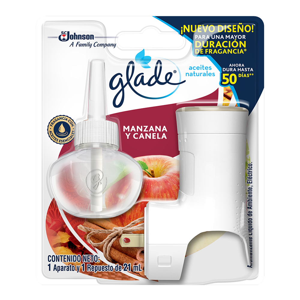 Ambientador Glade Aceites Naturales Manzana Canela 21Cc + Unidad Electrica