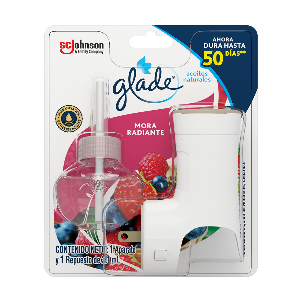 Ambientador Glade Aceites Naturales Mora Radiante 21Ml + Unidad Eléctrica
