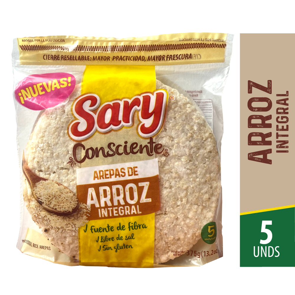 Arepa Arroz Integral Sary 5 Unidades 375Gr