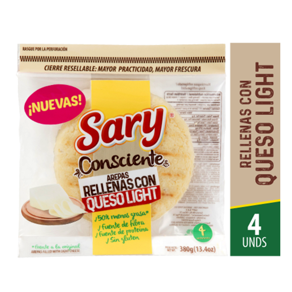 Arepa Sary Rellena Queso Light 4 Unidades 380Gr