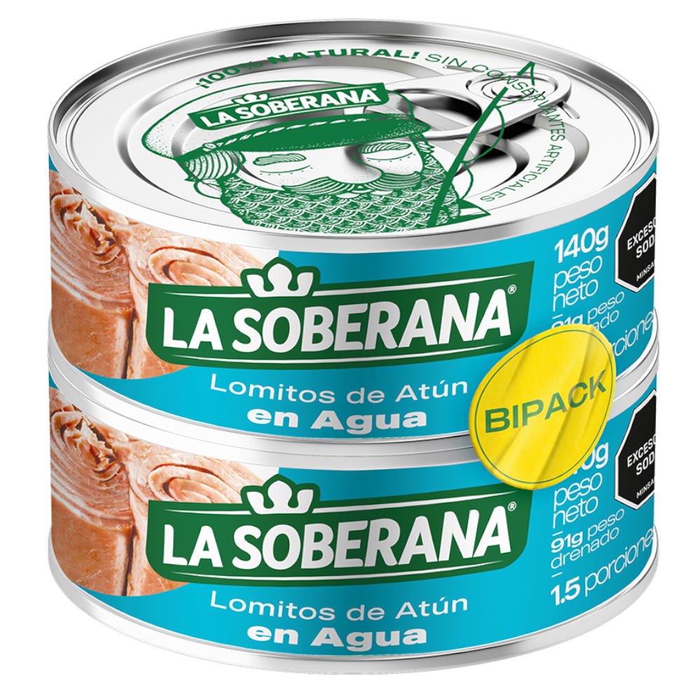 Lomitos De Atún La Soberana  En Agua 140Gr 2 Unidades