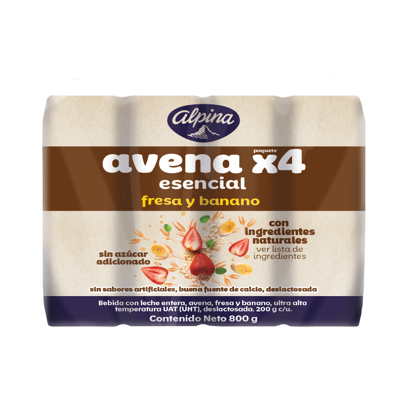 Avena Alpina  Esencial Fresa Y Banano 4 Unidades 400Gr
