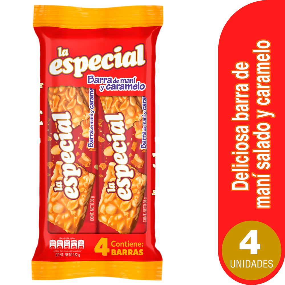 Barra La Especial Mani Caramelo 4 Unidades 152Gr