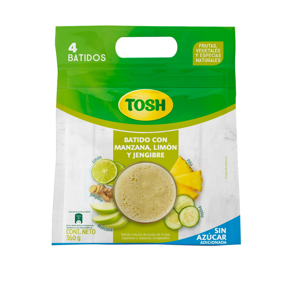 Batido Tosh Verde Con Manzana Limón Y Jegibre 4 Unidades 360Gr