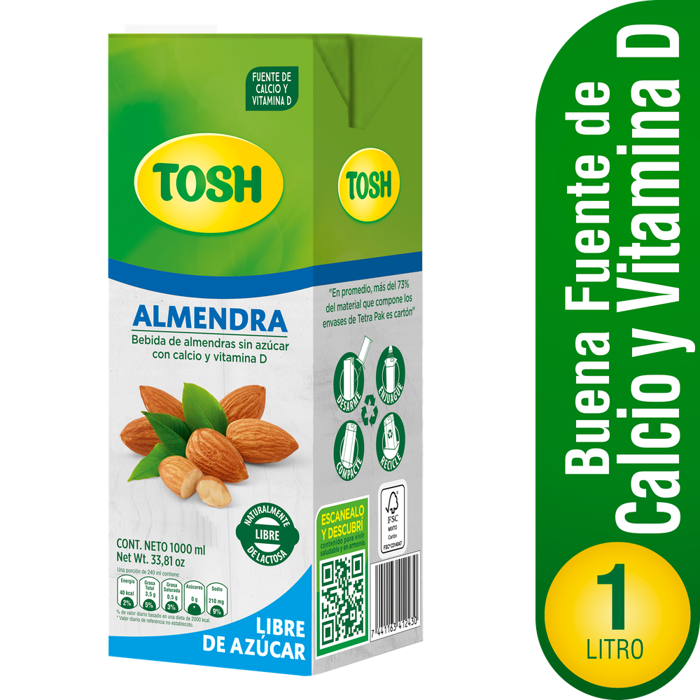 Bebida  Almendras Tosh Sin Azúcar 1000Ml