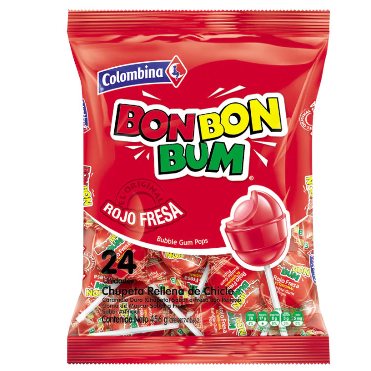 Bon Bon Bum Rojo Fresa 24 Unidades 456Gr