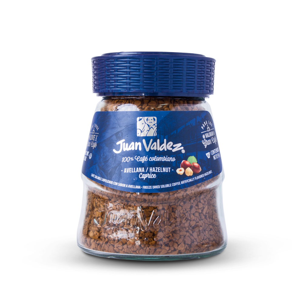 Café Soluble Liofilizado Juan Valdez Instantaneo Sabor Avellana  95Gr