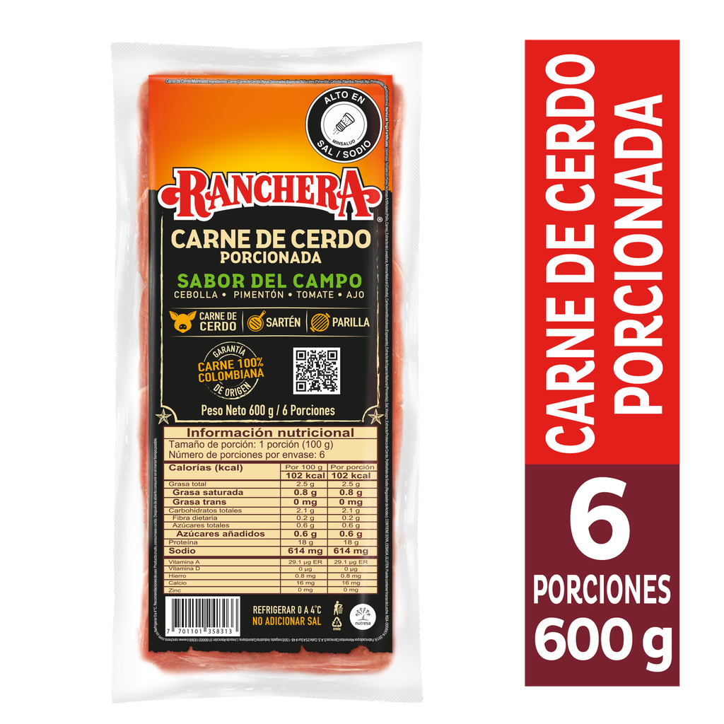 Carne De Cerdo Ranchera Porcionada Sabor Campo 600Gr