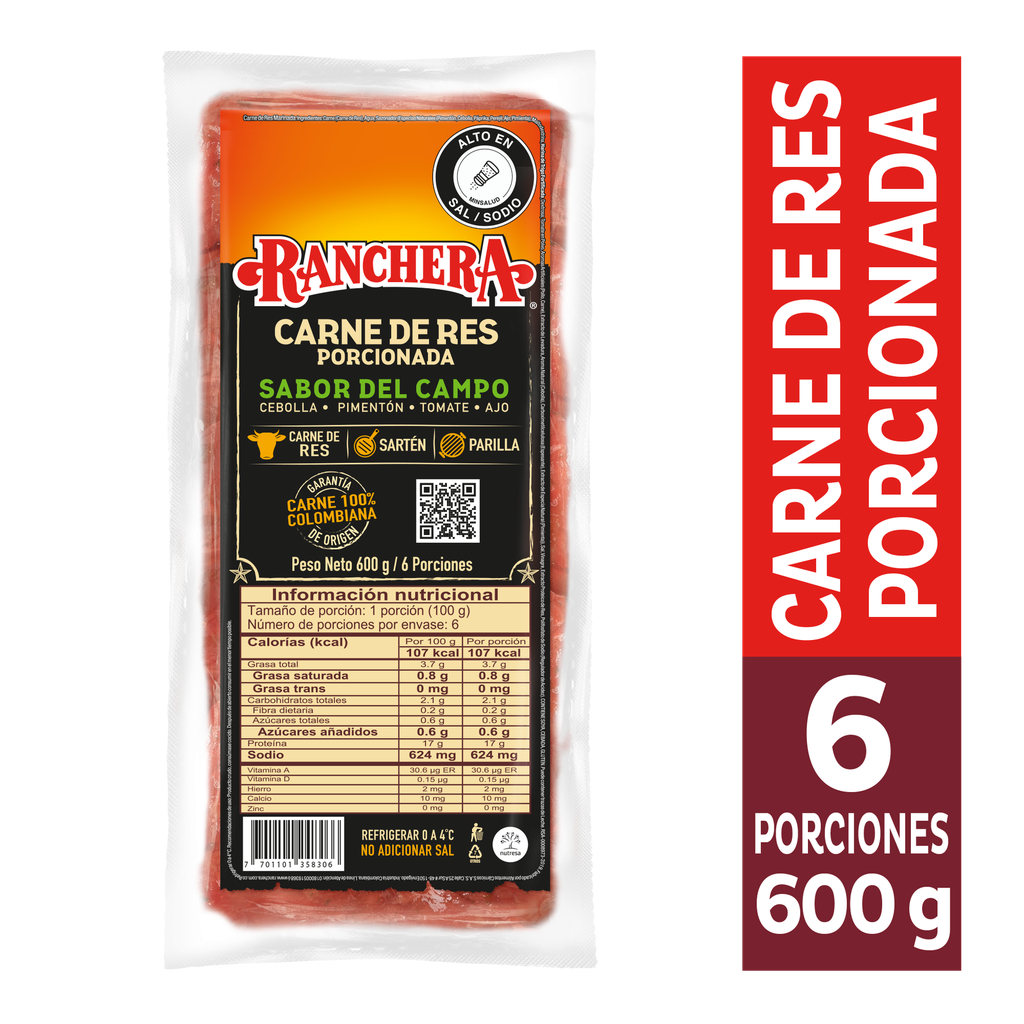 Carne Res Ranchera Porcionada Sabor Campo 600Gr