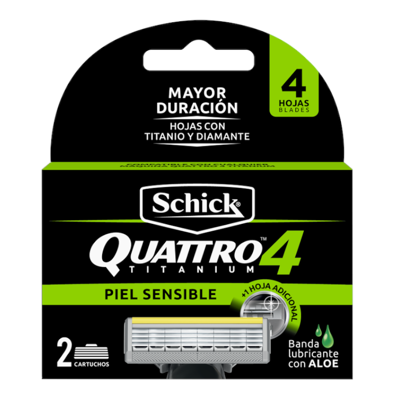 Cartuchos Schick Quattro 4 Titanium Sensitive Repuesto 2 Unidades