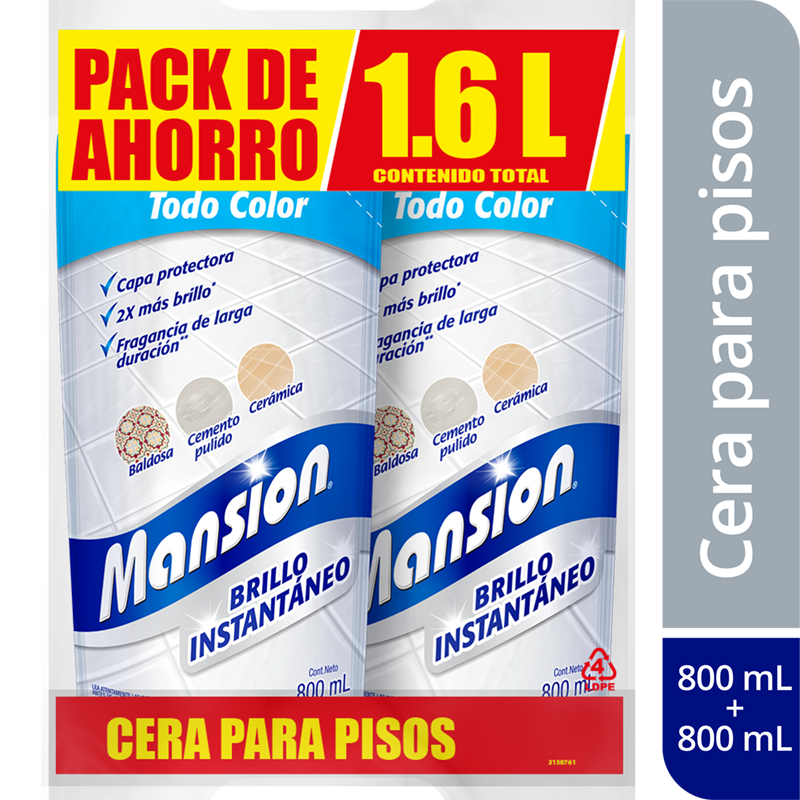 Cera Mansión Brillo Instantáneo Bolsa 800Ml 2 Unidades