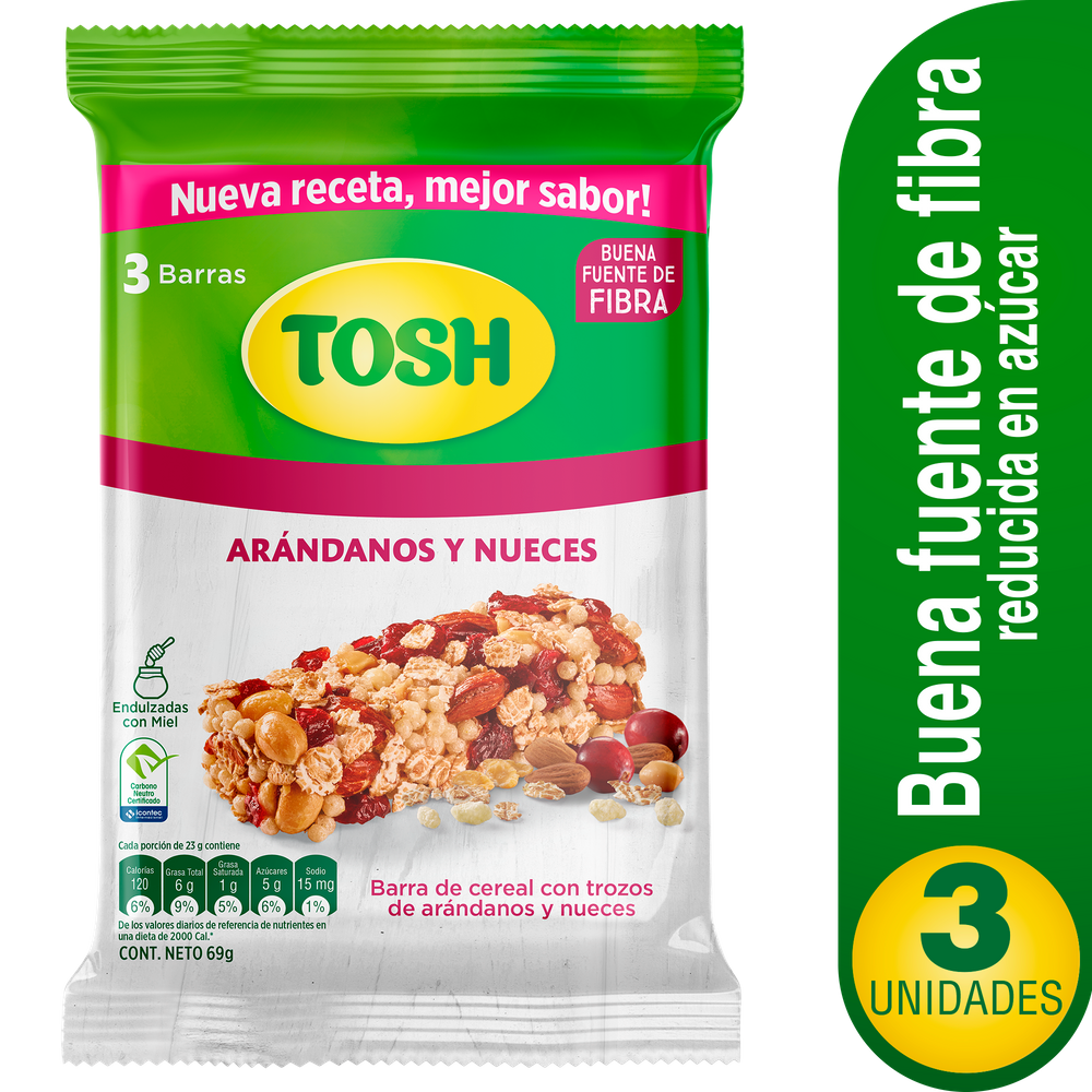 Cereal Barra Tosh Arandanos Nueces 3 Unidades 69Gr