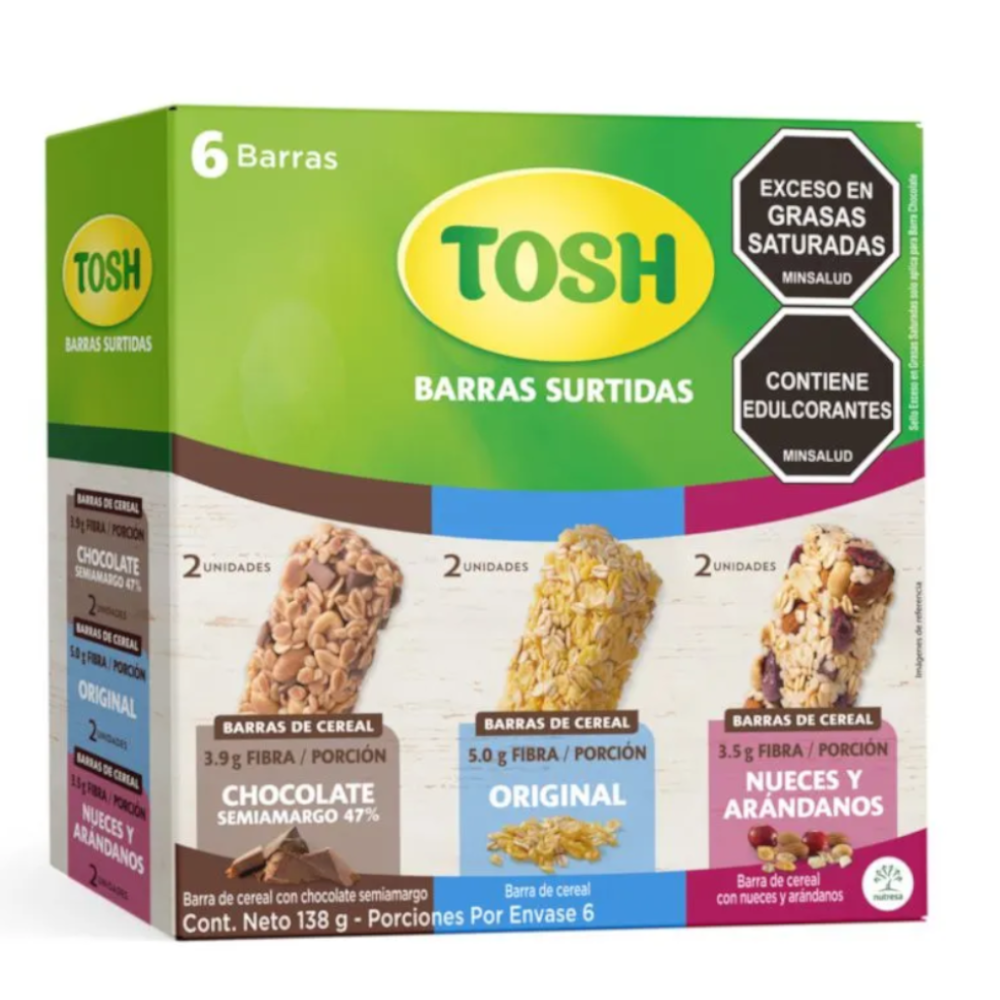 Cereal Barra Tosh Surtido Chocolate Nueces Arándano Y Original 6 Unidades 138Gr