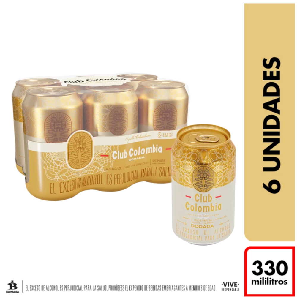 Cerveza Club Colombia Dorada Lata 330Cc 6 Unidades