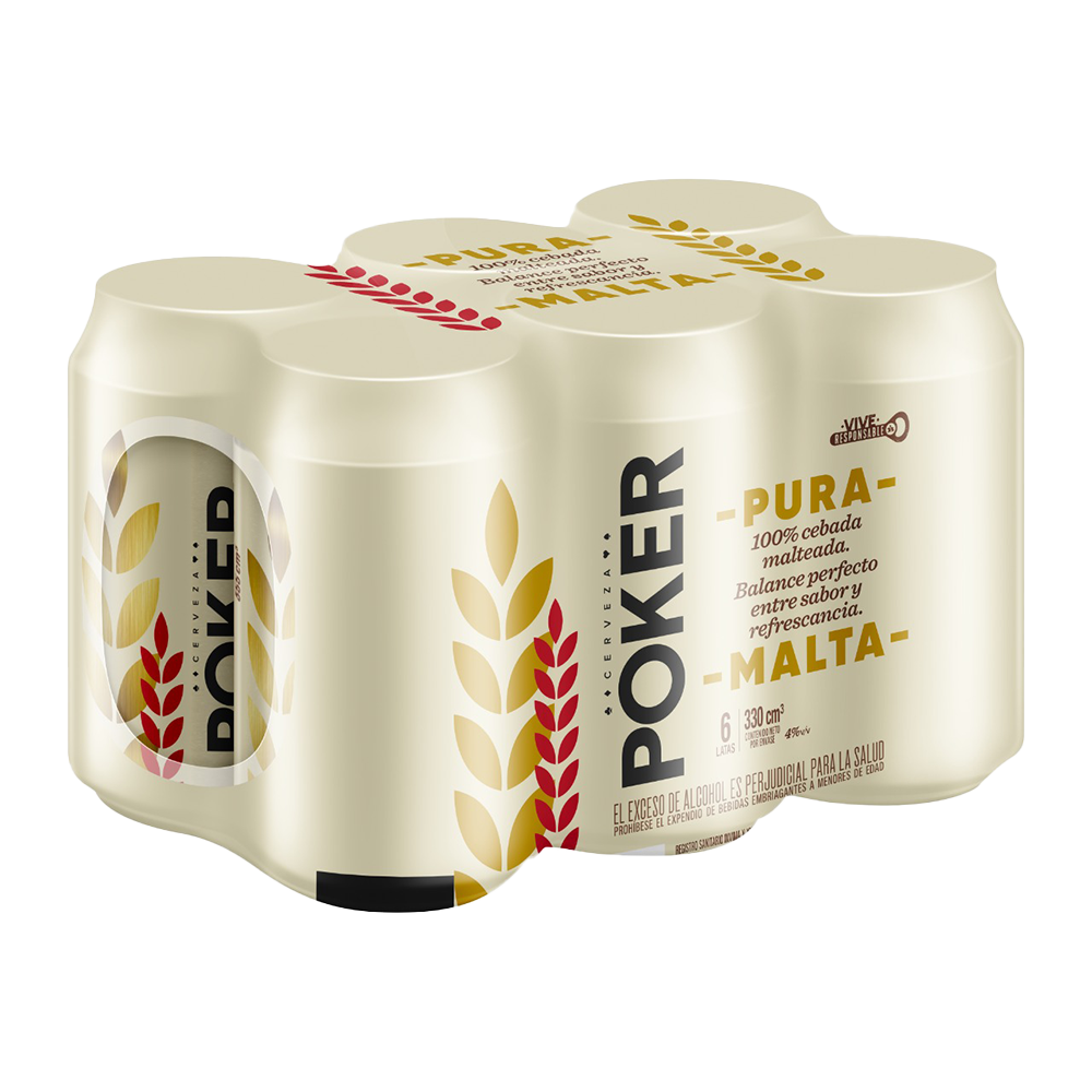 Cerveza Poker Pura Malta Lata 330ML 6 Unidades