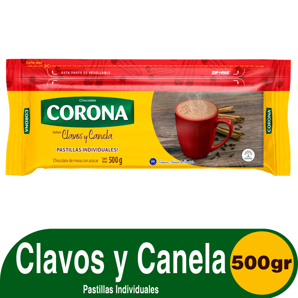 Chocolate Corona Con Clavos Y Canela Zippack 500Gr