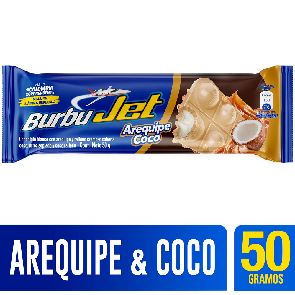 Chocolatina Burbujet Arequipe Coco 50Gr