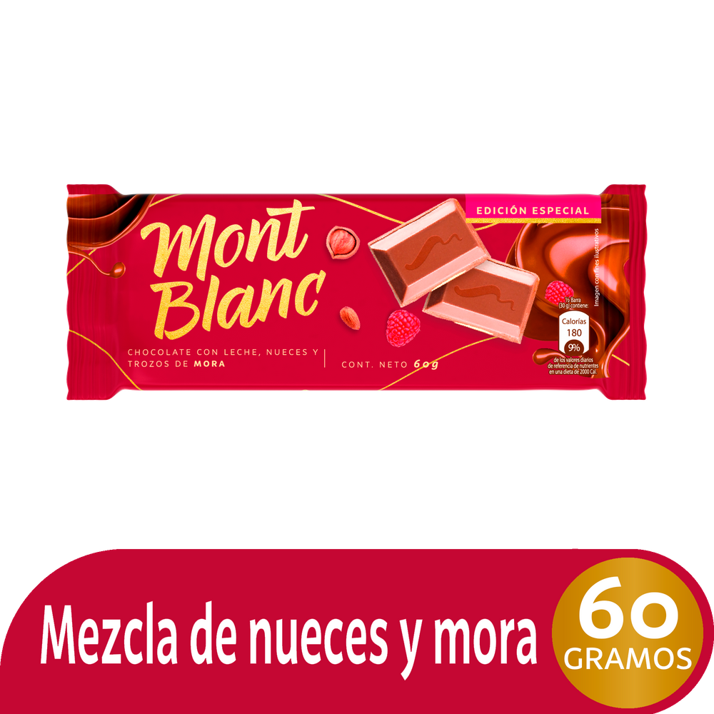 Chocolatina Montblanc Con Nueces y Trozos De Mora 60Gr