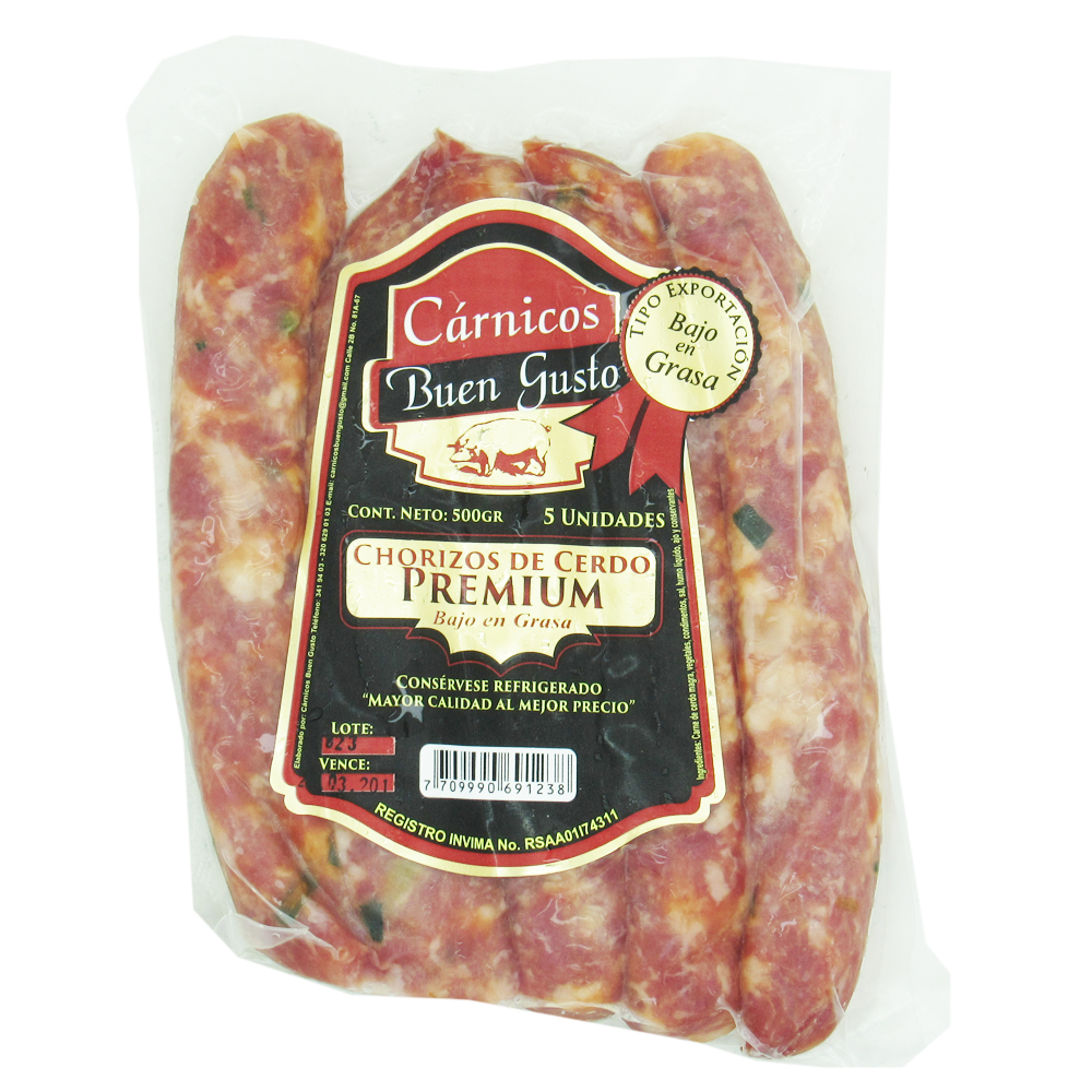 Chorizo Buen Gusto Cerdo Premium 5 Unidades 500Gr