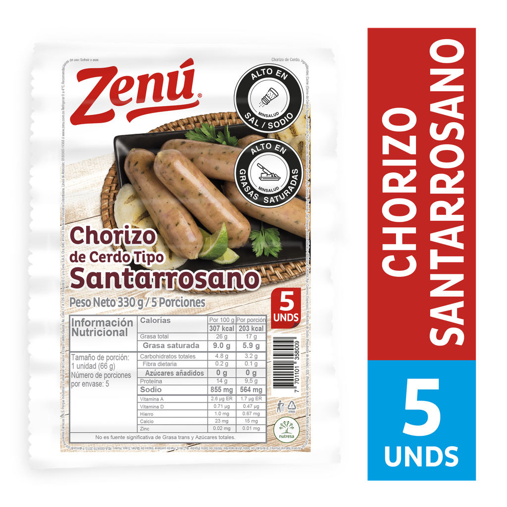Chorizo Santarrosano Zenu 5 Unidades 330Gr