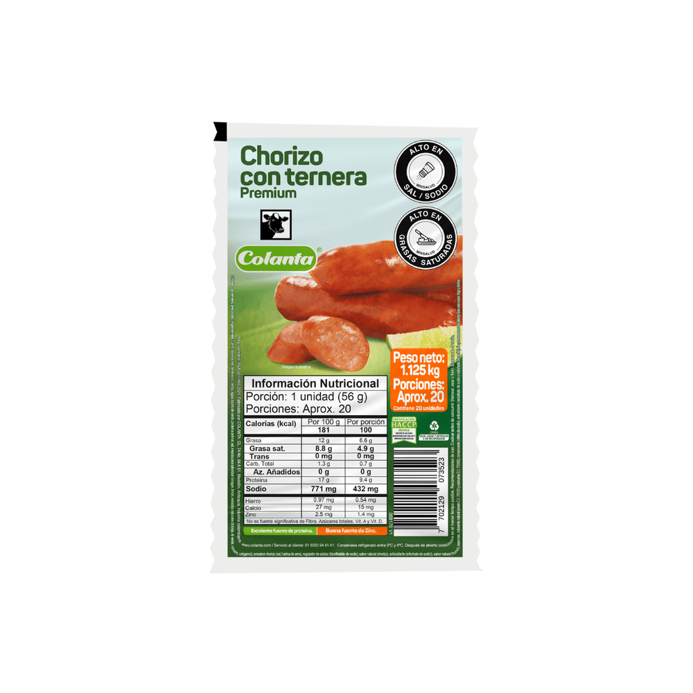 Chorizo Ternera Colanta 20 Unidades 1125Gr