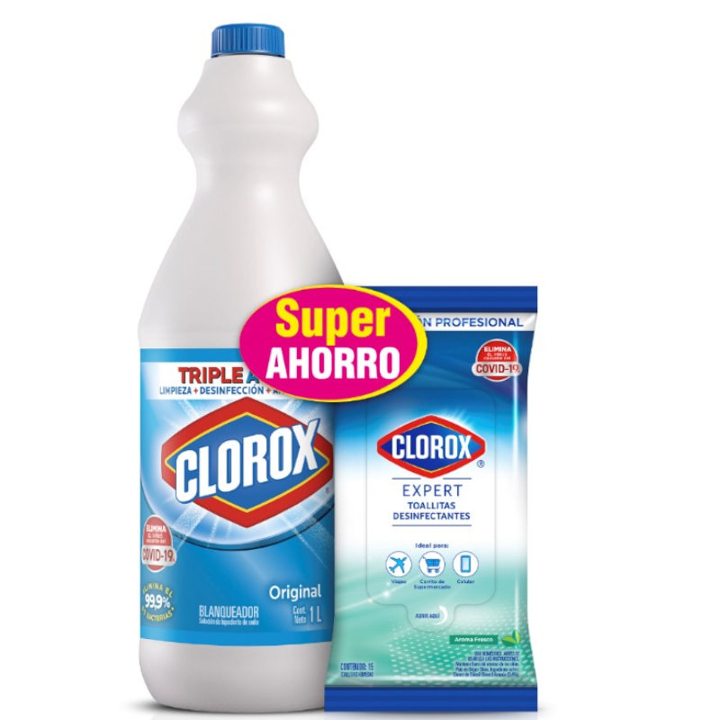 Clorox Original 1000Cc + Toallitas Desinfectantes 15 Unidades