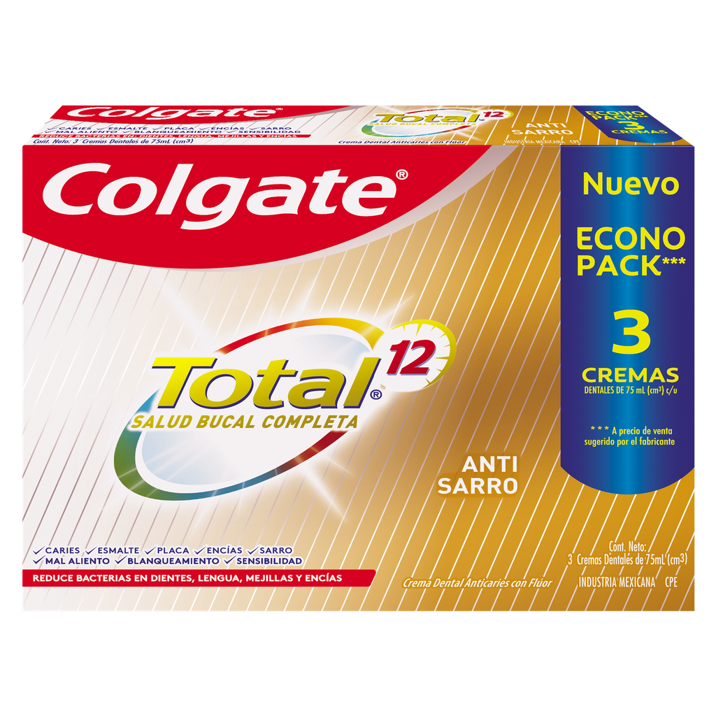 Crema Dental Colgate Total Anti Sarro 3 Unidades 75Ml