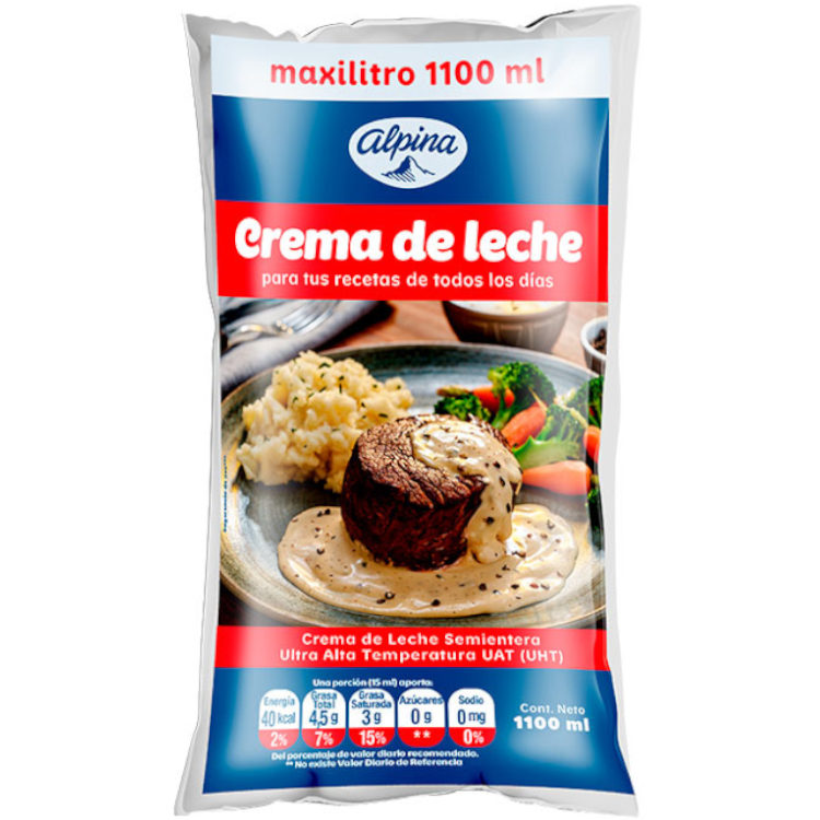 Crema De Leche Alpina Semientera Bolsa 1100Ml