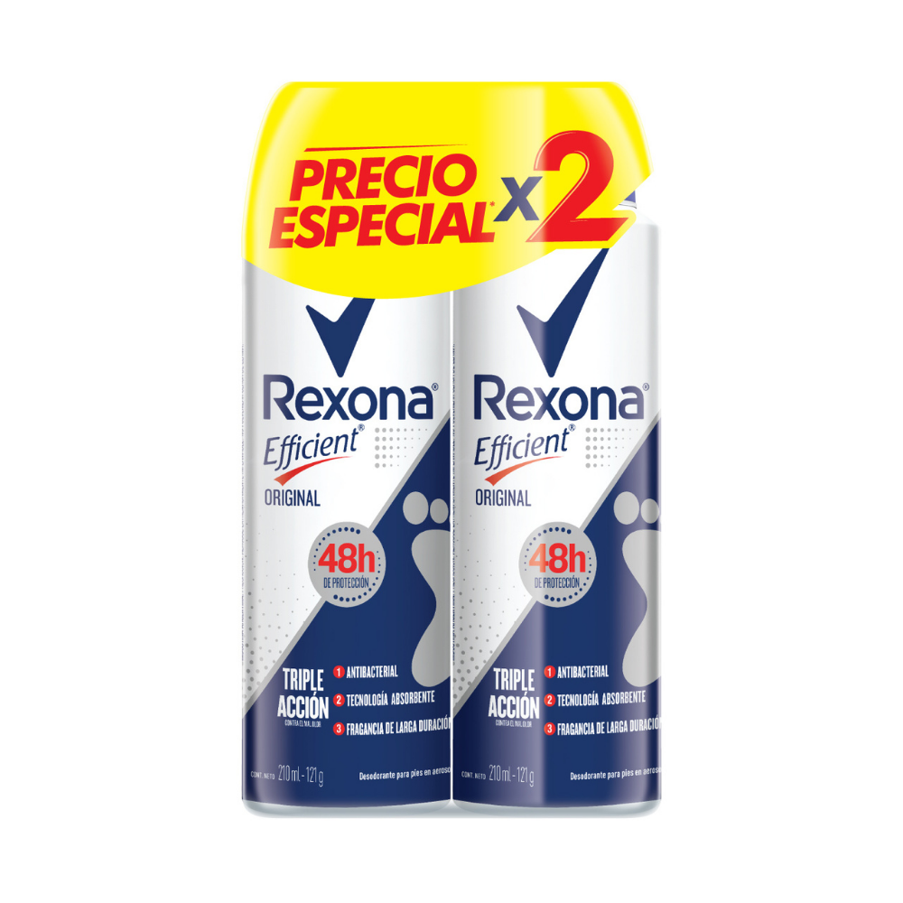 Desodorante Para Pies Rexona Efficient Original Aerosol 210Ml 2 Unidades